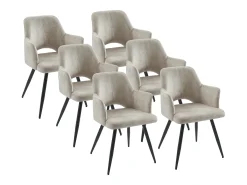 Conjunto de 6 sillas con reposabrazos en tela y metal negro - Beige - KADIJA