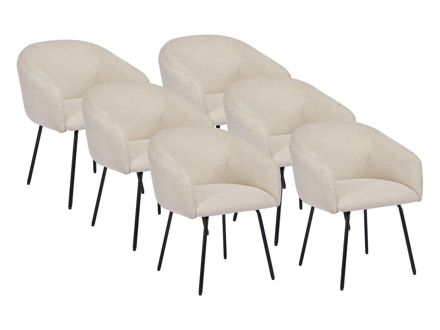 Conjunto de 6 sillas con reposabrazos de tela texturizada y metal negro - Crema - NISTOSIA