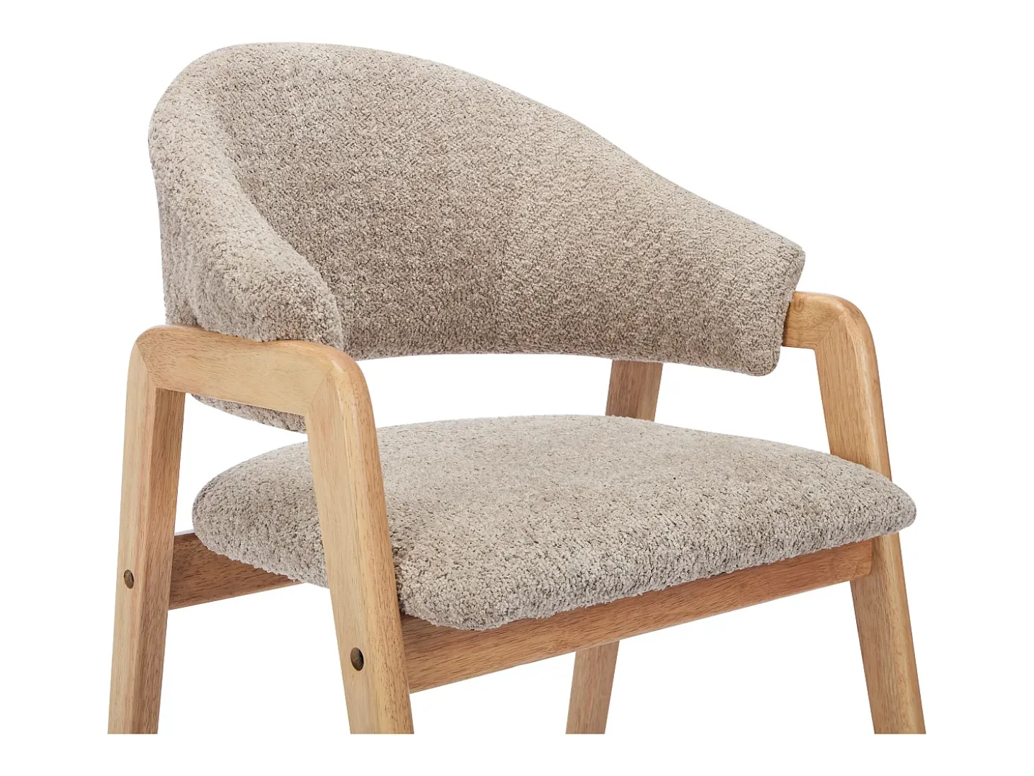 Conjunto de 6 sillas con reposabrazos en tejido bouclé y madera de caucho - Taupe y natural - SOLUNA