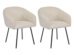Conjunto de 2 sillas con reposabrazos de tela texturizada y metal negro - Crema - NISTOSIA
