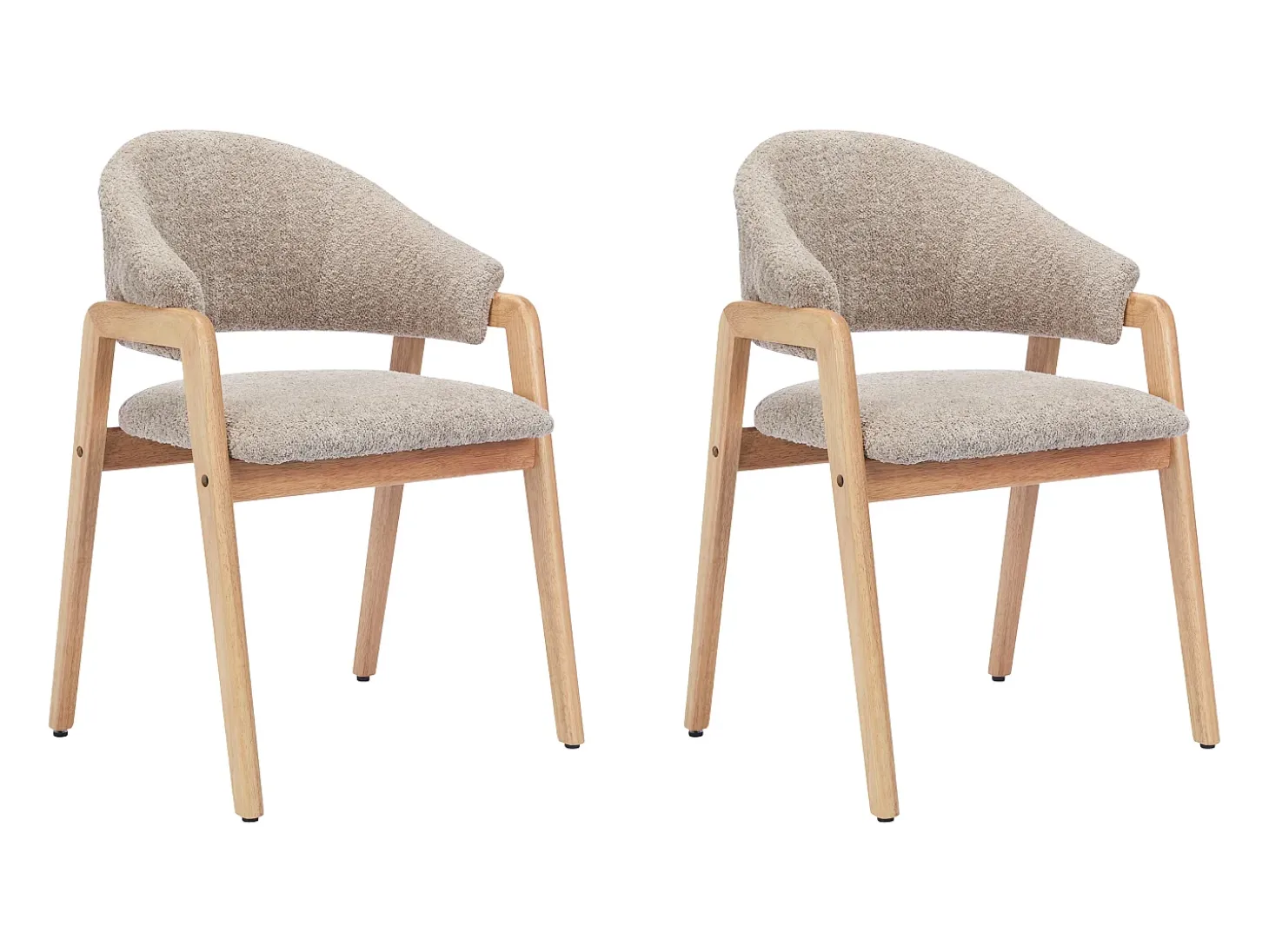 Conjunto de 2 sillas con reposabrazos en tejido bouclé y madera de caucho - Taupe y natural - SOLUNA