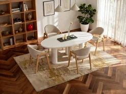 Conjunto de 2 sillas con reposabrazos en tejido bouclé y madera de caucho - Taupe y natural - SOLUNA