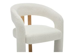 Conjunto de 6 sillas con reposabrazos de tela bouclé y madera de hevea - Blanco - NORETI