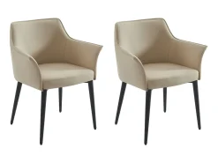 Conjunto de 2 sillas con reposabrazos en piel sintética y metal negro - Beige - MIALOV