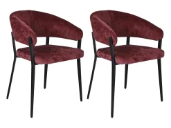 Conjunto de 2 sillas con reposabrazos en tela texturizada y metal negro - Burdeos - AVRELA