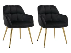 Conjunto de 2 sillas con reposabrazos de terciopelo y metal dorado - Negro - PEGA
