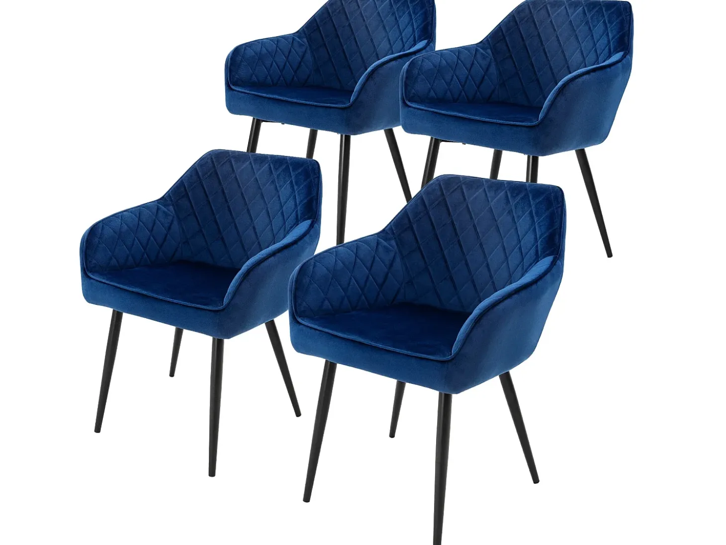 Conjunto de 4 sillas de comedor terciopelo azul oscuro patas acero acolchado ML-Design