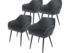 Conjunto de 4 sillas de comedor en terciopelo antracita patas acero acolchado ML-Design
