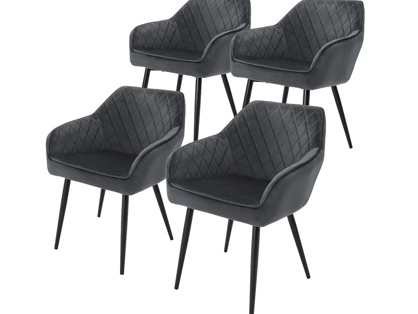 Conjunto de 4 sillas de comedor en terciopelo antracita patas acero acolchado ML-Design