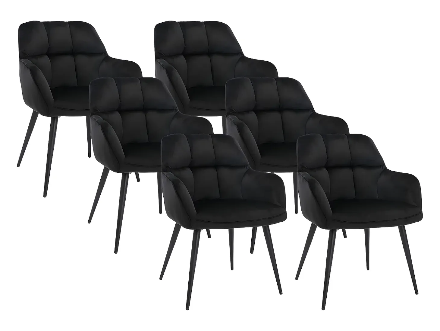 Conjunto de 6 sillas de comedor acolchadas Con reposabrazos - Terciopelo y metal negro. Negro. PEGA