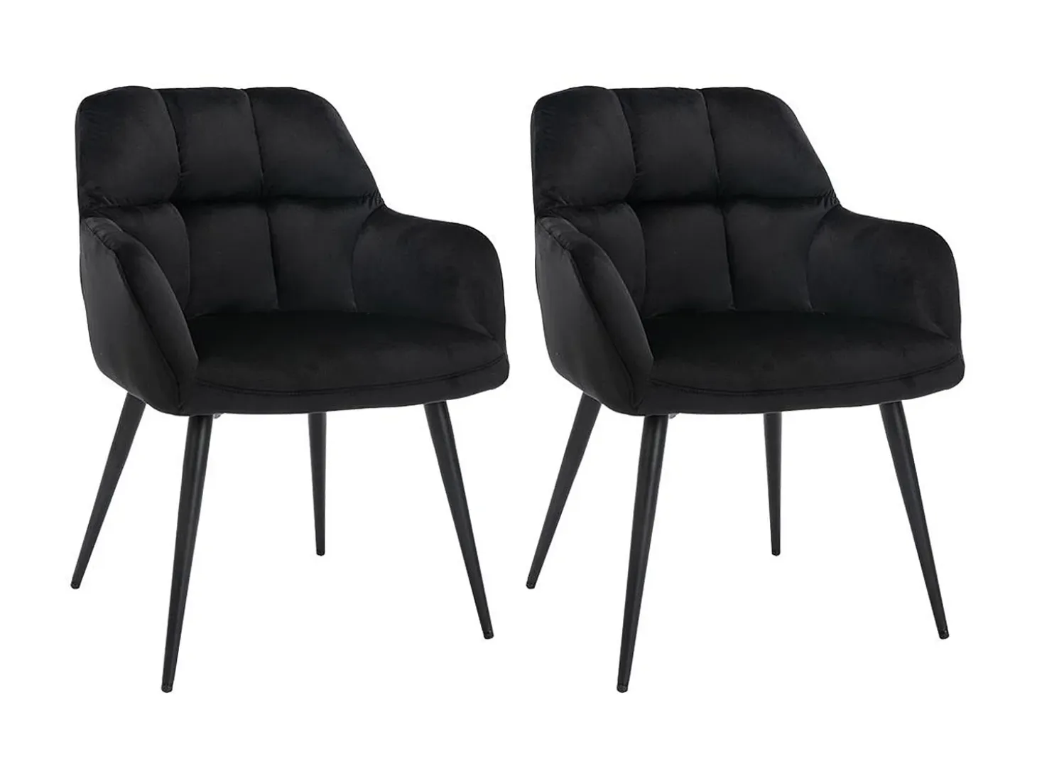 Conjunto de 2 sillas de comedor acolchadas Con reposabrazos - Terciopelo y metal negro. Negro. PEGA