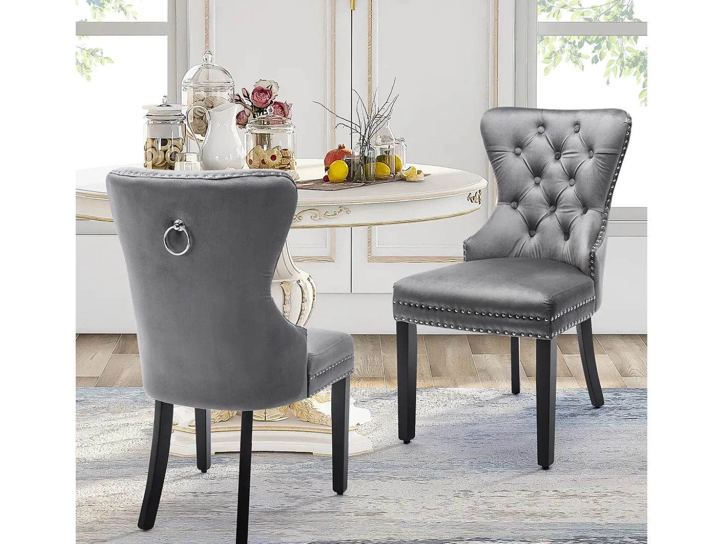 Conjunto de 4 sillas de comedor, diseño de rombos, sillón, patas de metal, terciopelo, amarillo (59,69x59,69x58,42 cm)