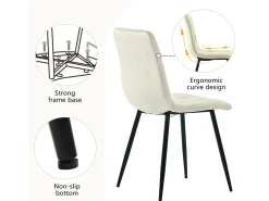 Conjunto de 4 sillas de comedor, color beige, terciopelo, con respaldo y patas de metal.