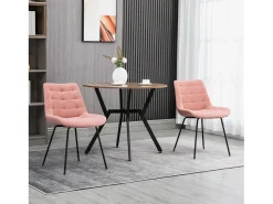 Conjunto de 2 sillas de comedor, terciopelo rosa, diseño retro, patas de metal (50x61x79cm)