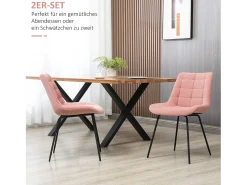 Conjunto de 2 sillas de comedor, terciopelo rosa, diseño retro, patas de metal (50x61x79cm)