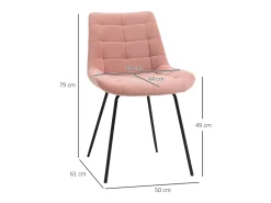 Conjunto de 2 sillas de comedor, terciopelo rosa, diseño retro, patas de metal (50x61x79cm)
