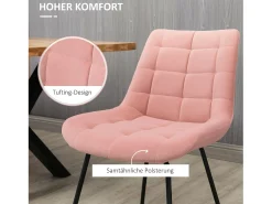 Conjunto de 2 sillas de comedor, terciopelo rosa, diseño retro, patas de metal (50x61x79cm)