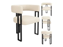 Conjunto de 4 sillas de comedor - 54 x 51,5 x 72 cm - respaldo curvo - Tela + Metal - beige