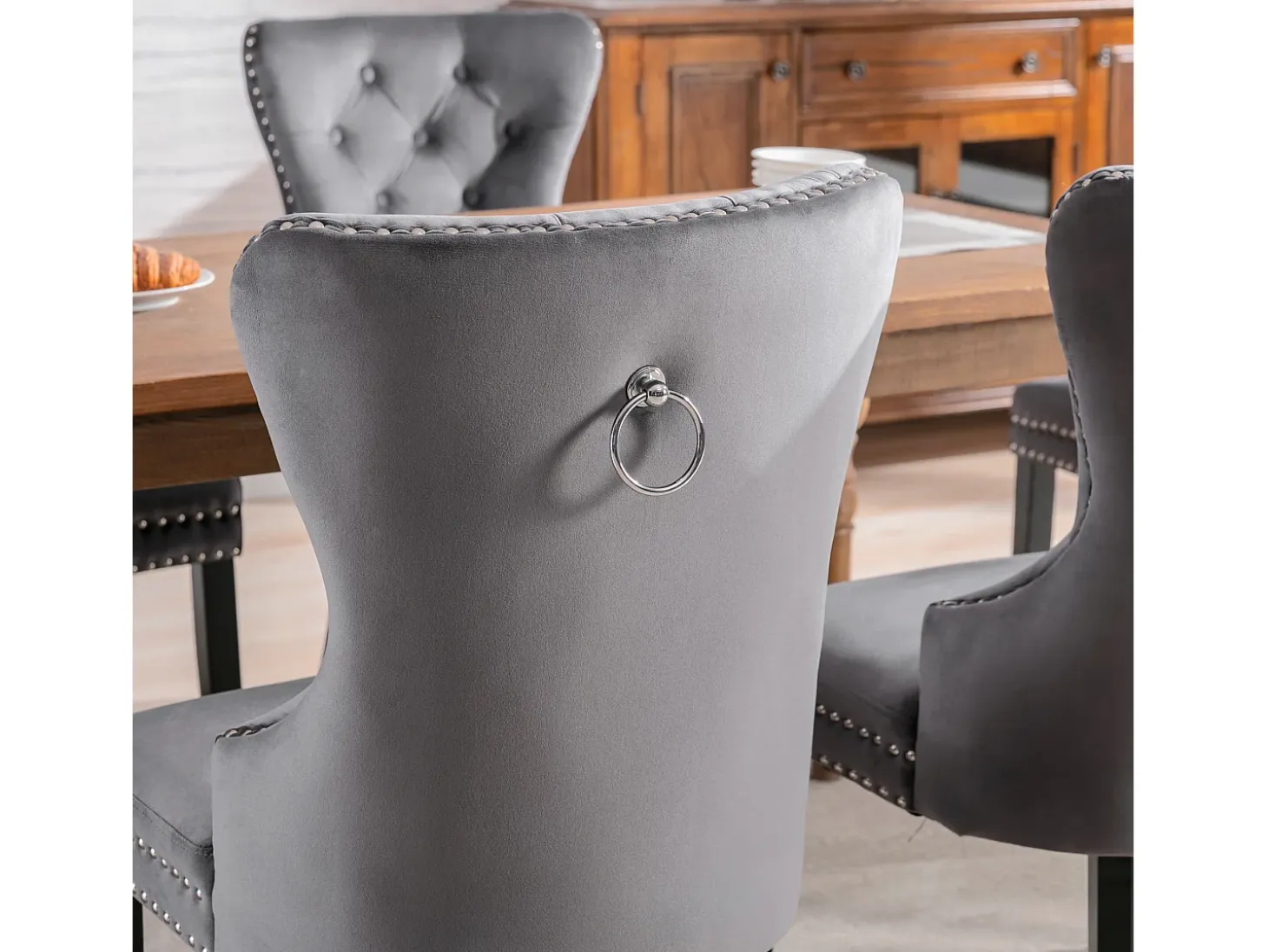 Conjunto de 6 sillas de comedor, estampado de rombos, terciopelo, 4 patas de metal, amarillo (59,69x59,69x58,42 cm)