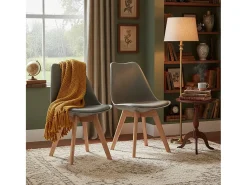 Conjunto de 2 sillas de comedor de diseño escandinavo contemporáneo - Gris
