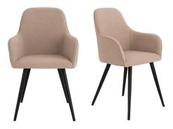 Conjunto de 2 sillas de comedor KARU de tela bouclé y metal negro - Beige piedra