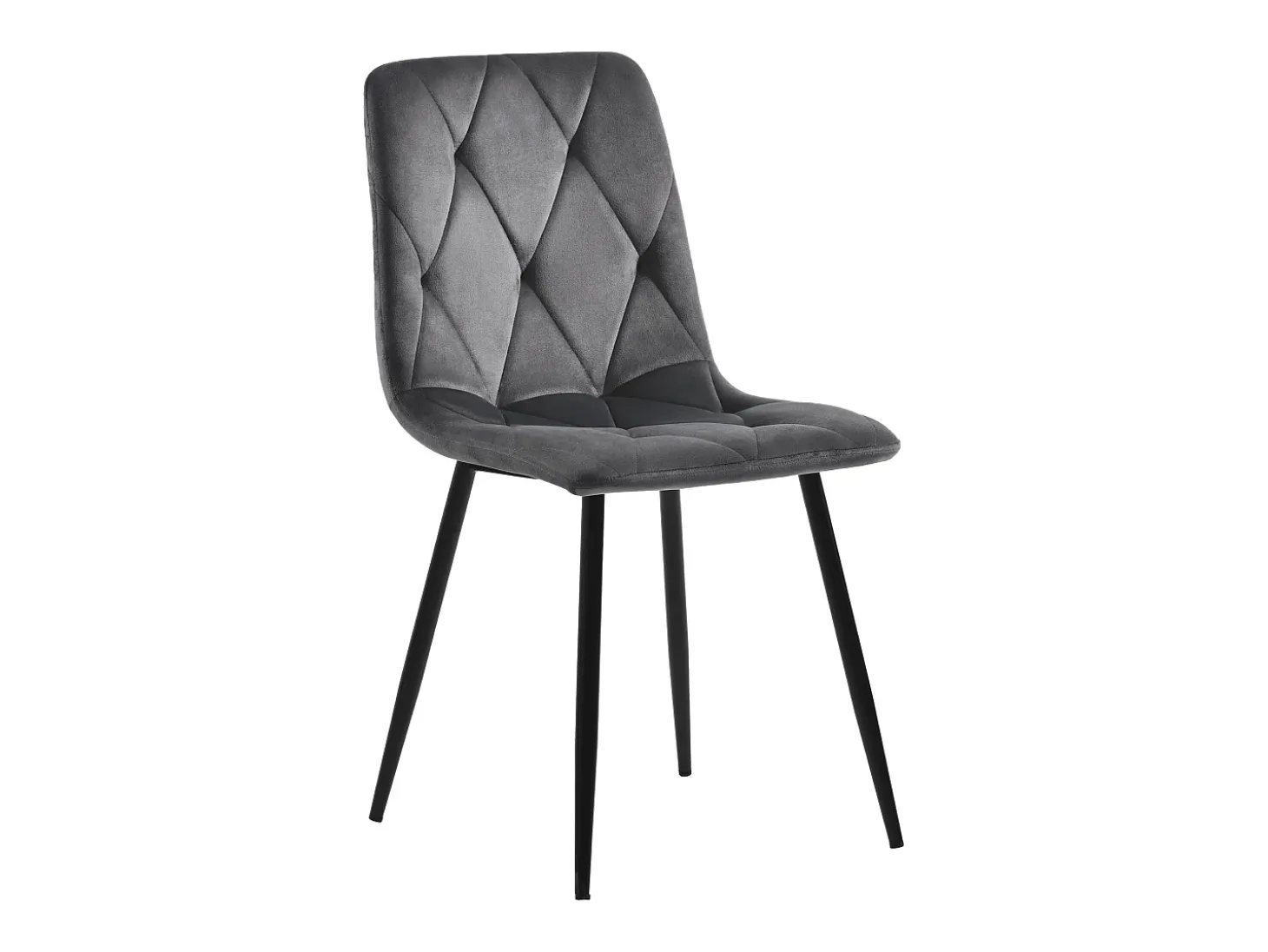 Conjunto de 4 sillas de comedor en terciopelo gris oscuro con respaldo acolchado y patas de metal negro