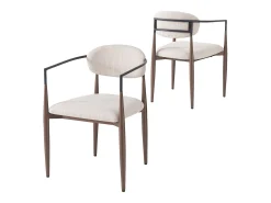 Conjunto de 2 sillas de lino beige, estructura de metal marrón