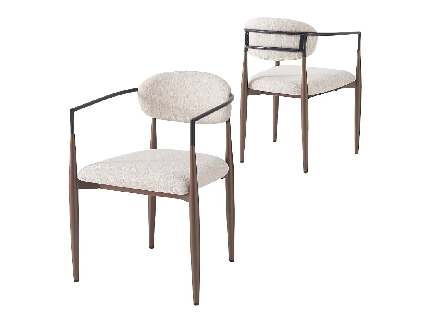 Conjunto de 2 sillas de lino beige, estructura de metal marrón