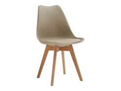 Conjunto de 4 sillas de polipropileno gris topo, cojín de piel sintética, patas de madera de haya, 47x52x82 cm - WYNWOOD