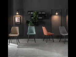 Conjunto de 4 sillas de salón modernas "Woody" de tela color aguamarina con patas de metal, 46x57 cm, 80 cm de alto