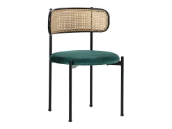 Conjunto de 2 sillas de terciopelo, respaldo de ratán y patas de metal negro - verde
