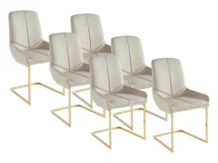 Conjunto de 6 sillas de terciopelo y metal - Beige - BERLONA