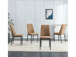 Conjunto de 4 sillas de tela marrón - Respaldo ergonómico - Patas de metal negro