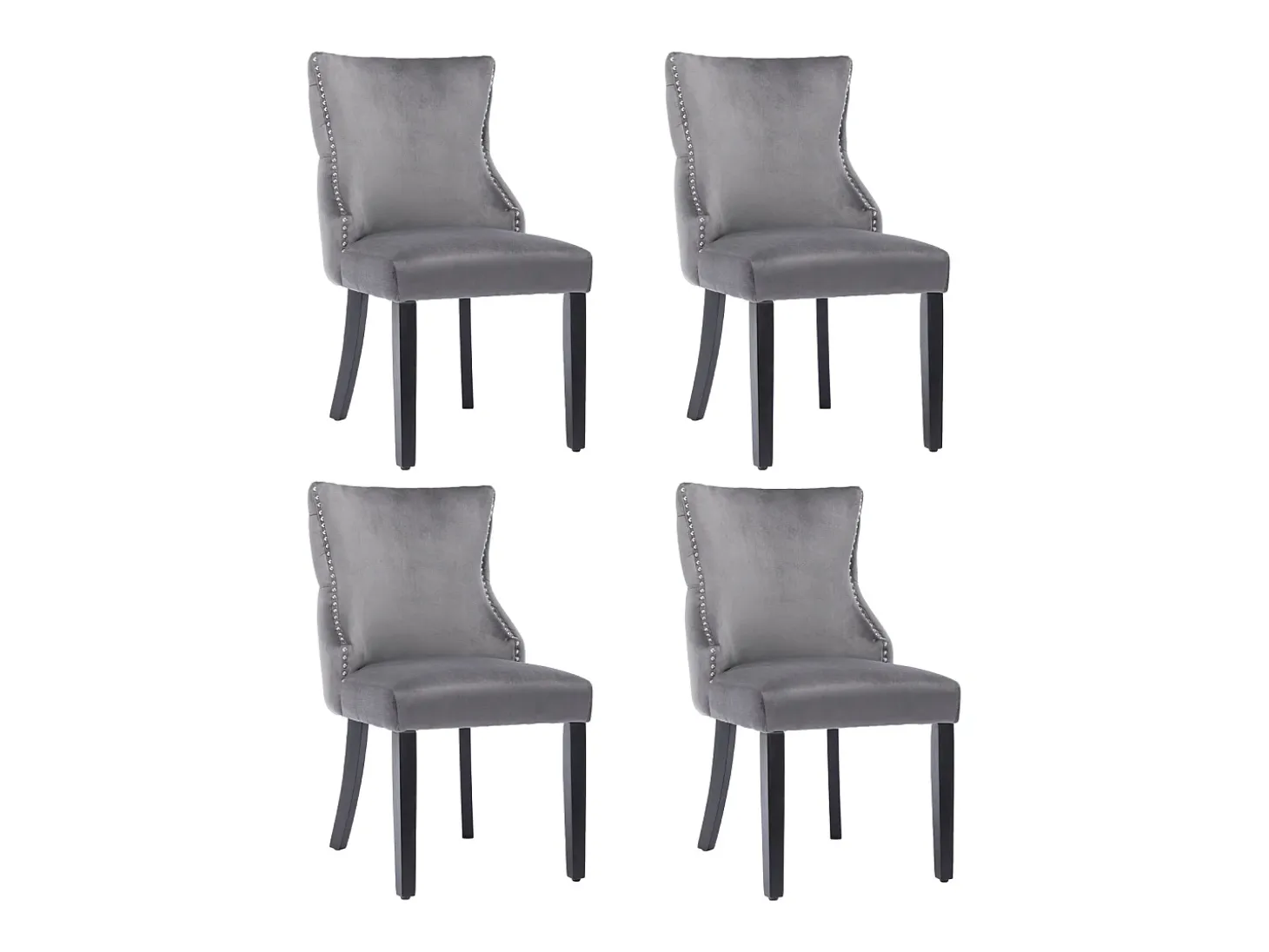 Conjunto de 4 sillas de terciopelo gris - Silla de 4 patas con costura de botones estructura de madera maciza para comedor - 91x50x49cm