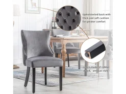 Conjunto de 4 sillas de terciopelo gris - Silla de 4 patas con costura de botones estructura de madera maciza para comedor - 91x50x49cm