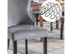 Conjunto de 4 sillas de terciopelo gris - Silla de 4 patas con costura de botones estructura de madera maciza para comedor - 91x50x49cm