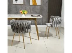 Conjunto de 2 sillas de terciopelo y metal dorado - Gris