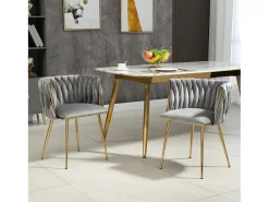 Conjunto de 2 sillas de terciopelo y metal dorado - Gris