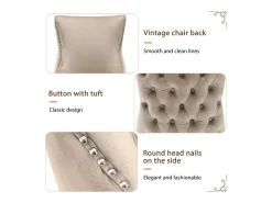 Conjunto de 6 sillas de terciopelo beige - Silla de 4 patas con costura de botones estructura de madera maciza para comedor - 91x50x49cm