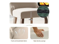 Conjunto de 6 sillas de terciopelo beige - Silla de 4 patas con costura de botones estructura de madera maciza para comedor - 91x50x49cm