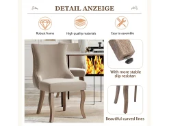 Conjunto de 6 sillas de terciopelo beige - Silla de 4 patas con costura de botones estructura de madera maciza para comedor - 91x50x49cm