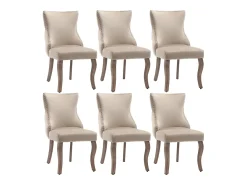 Conjunto de 6 sillas de terciopelo beige - Silla de 4 patas con costura de botones estructura de madera maciza para comedor - 91x50x49cm