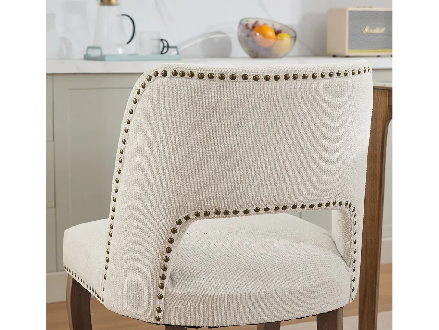 Conjunto de 2 sillas de tela y madera - Diseño hueco - Beige