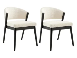 Conjunto de 2 sillas de tejido bouclé y madera de hevea negro - Blanco - ZELVYN