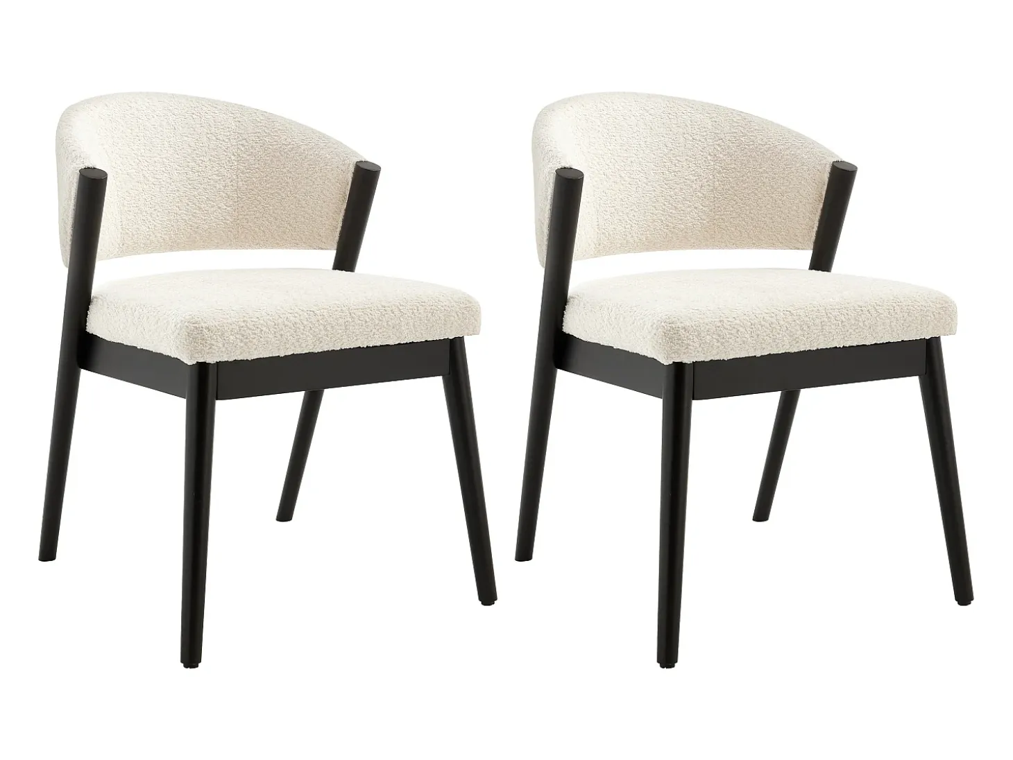 Conjunto de 2 sillas de tejido bouclé y madera de hevea negro - Blanco - ZELVYN
