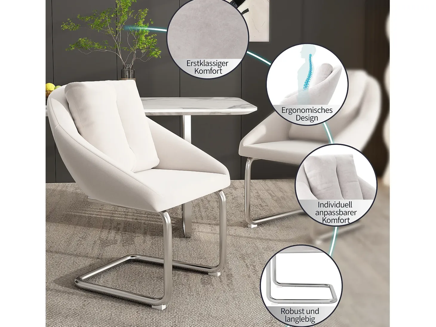 Conjunto de 2 sillas de terciopelo - estructura de metal - Beige