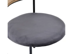 Conjunto de 4 sillas de terciopelo con respaldo de ratán y patas de metal negro - gris