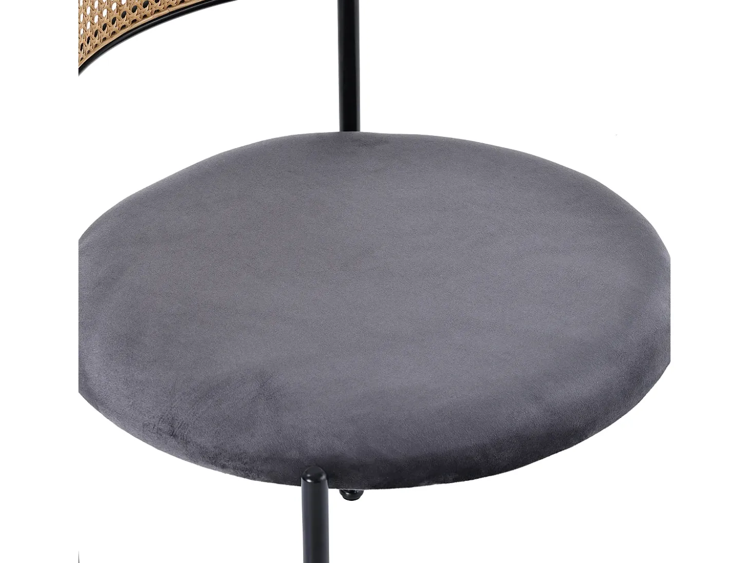 Conjunto de 4 sillas de terciopelo con respaldo de ratán y patas de metal negro - gris