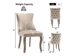 Conjunto de 4 sillas de terciopelo beige - Silla de 4 patas con costura de botones estructura de madera maciza para comedor - 91x50x49cm