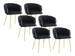 Conjunto de 6 sillas de terciopelo y metal dorado - Negro - ELEGANO